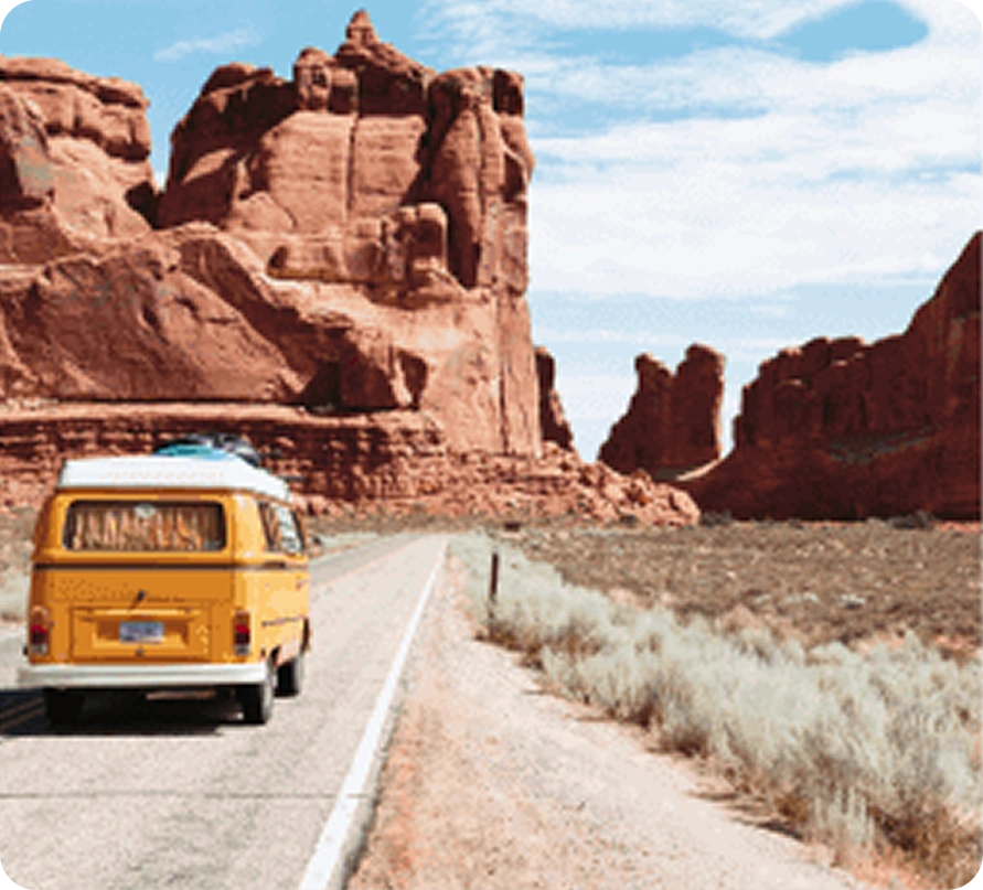 Van on a desert road